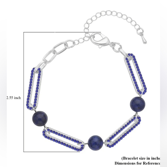 SET Lapis Lazuli & Blue Austrian Crystal Paper Clip Bracelet & Drop Earrings 💙 - Picture 6 of 16